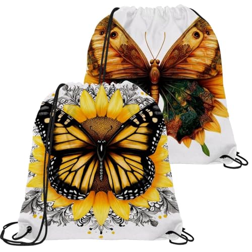 Sac à cordon sport étanche lot de 2 pochon pliable design papillon tournesol unique