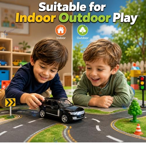 Image of GRAPHENE 1:32 Scale Diecast Model Car Toy Metal SUV Pullback Openable Doors Light & Sound Friction Power Realistic Miniature Car Model Vehicle Toy for Kids Boys Girls (Black)