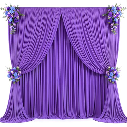 Image of 20x10ft Purple Backdrop Curtain for Wedding Parties Wrinkle Free Fabric Purple Drapes Backdrop Decoration for Baby Shower Birthday Photography Decoration 4 Panels, 5ft x 10ft