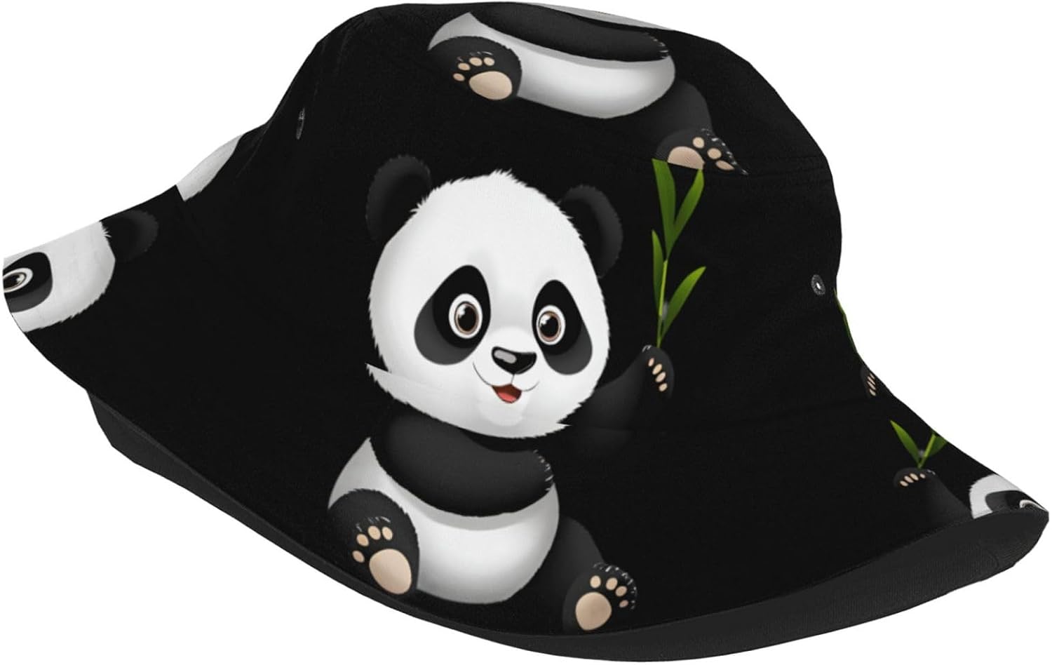 Giant Panda Eating Bamboo Prints Summer Outdoor Travel Bucket hat, a Beach Sun hat Suitable for Both Men and Women Black