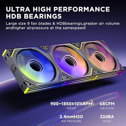 Image of Interstellar V2 120mm Case Fan Infinity Mirror Module Daisy-Chain ARGB Fan Triple Pack with Controller Suitable for Computer Case & 360mm AIO Cooler(Black)