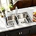 Kitsitchen 33x22-Inch Drop-in Stainless Steel 50/50 Double Bowl Kitchen Sink with Strainer, Top Mount Double Bowl Kitchen Sinks with 3 holes (33