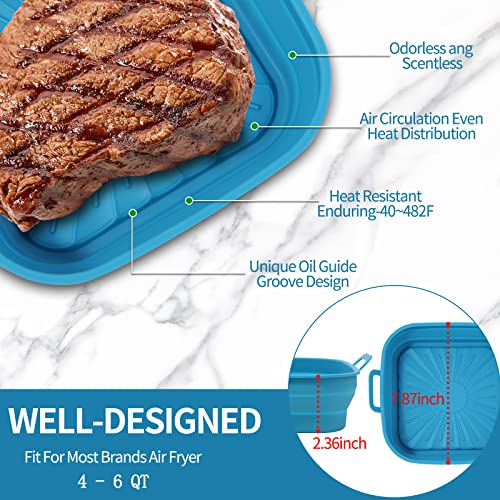 2Pcs Air Fryer Silicone Pot Square, 8 Inch Reusable Air Fryer Silicone Basket, Food Safe For 4 To 6 Qt Air Fryers Oven Accessories, Dishwasher Safe, Replacement For Air Fryer Paper Liners #TOP3