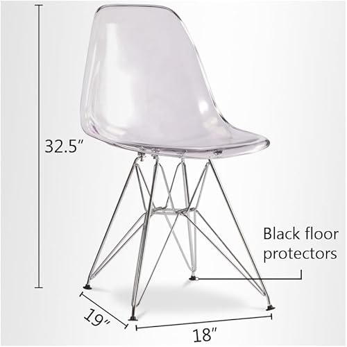 Miniatura 2 de Sillas de comedor Tower de plástico y acero cromado de 17 pulgadas en transparente (juego de 2)