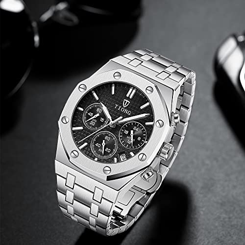 Tiong Mens Watches Chronograph Stainless Steel Waterproof Date Analog Quartz Watch Business Casual Fashion Wrist Watches for Men
