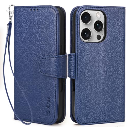Funda iPhone 16 Pro de 6.1 pulgadas tipo libro con soporte RFID y correa