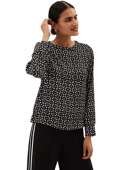 Marks & Spencer Womens Solid Polyester Round Neck Regular Fit Long Sleeve Top