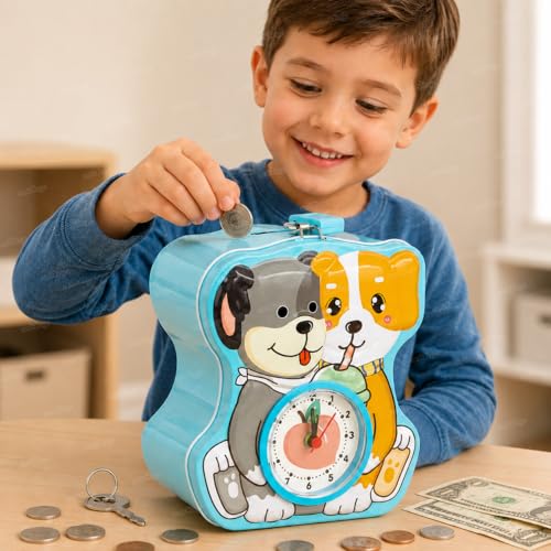 Image of Zest 4 Toyz Money Bank for Kids 2 in 1 Metal Piggy Bank with Lock N Key Table Alarm Clock for Kids Money Saving Box Gullak Money Box Coin Bank Cash Box Birthday Gift Toy Age 3+