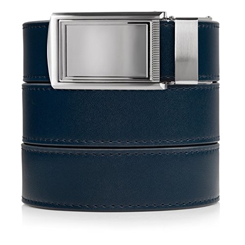 SlideBelts Men's Classic Belt with Premium Buckle (Navy Leather With Framed Silver Buckle (Vegan), One Size)