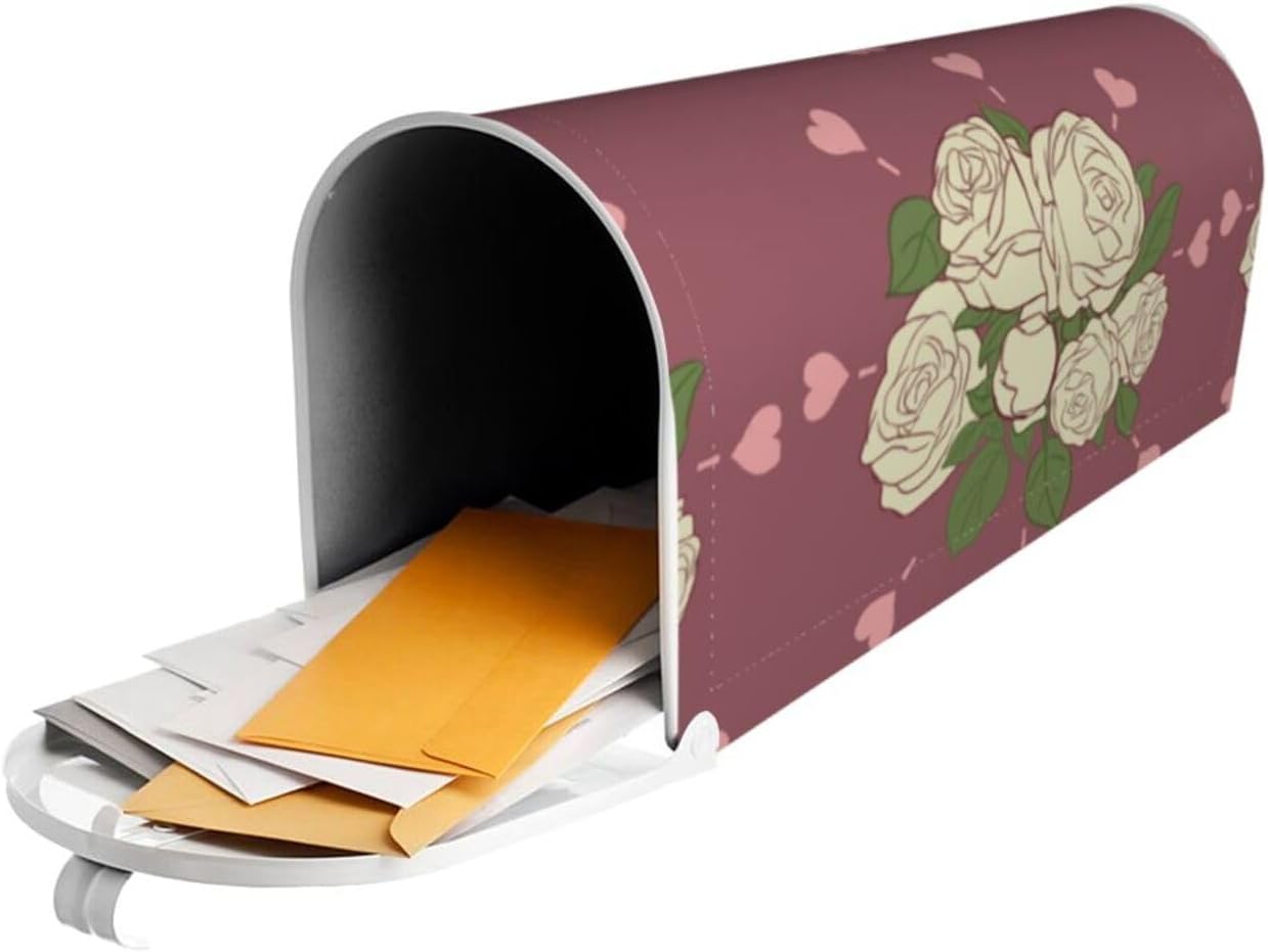 White Rose of Love Letterbox Protector with Magnetic Stripe for Outdoor Patio Decoration Christmas Housewarming Gift 21x18 in