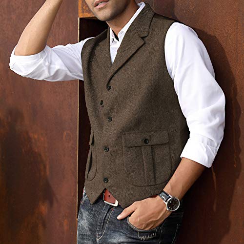 Buy Paul Jones Men's Herringbone Tweed Waistcoat Notch Lapel Vest