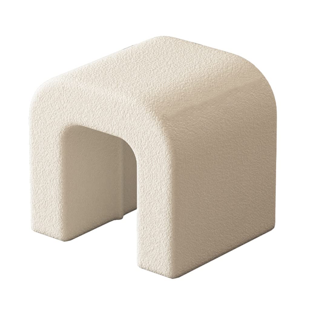 Lambskin Stool Dressing Table Stool Simple Small Stool Bedroom Makeup Stool Living Room Sofa Stool (Color : White, Size : 46 * 40 * 45cm)