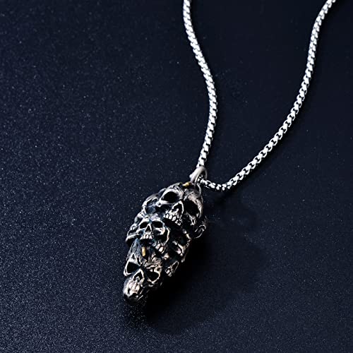 Skull Bullet Necklace For Men Sterling Silver Vintage Skull Pendant Skeleton Bullet Jewelry Punk Gothic Goth Gifts For Friend Husband #TOP4