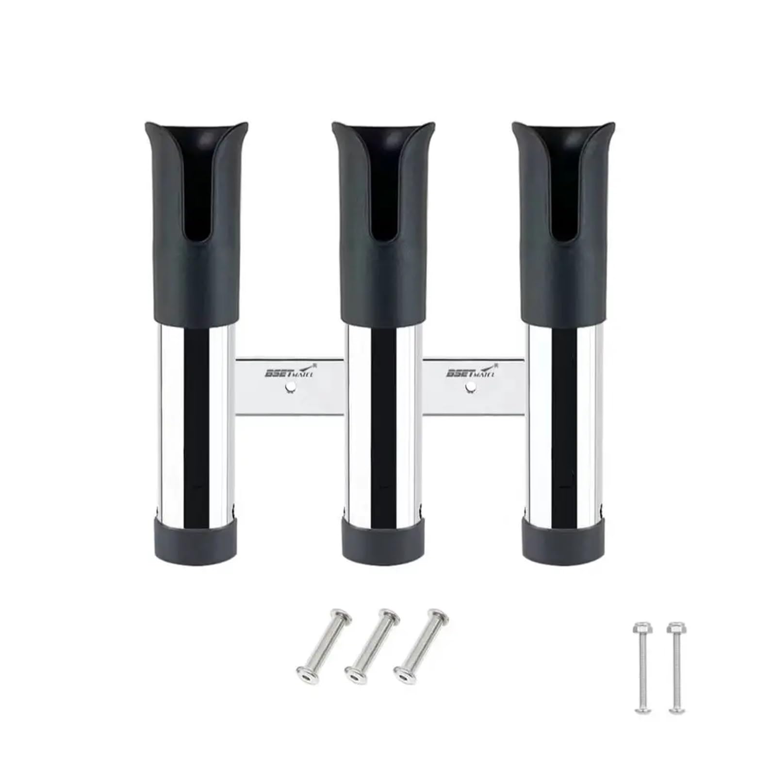 XCTDSVAH Fishing Rod Holders For Boat Stainless Steel 3 tubes Link Slotted Rod holders Boat Fishing Rack Holder Portable Pole Tube Mount Bracket Socket(Black With Rivet)