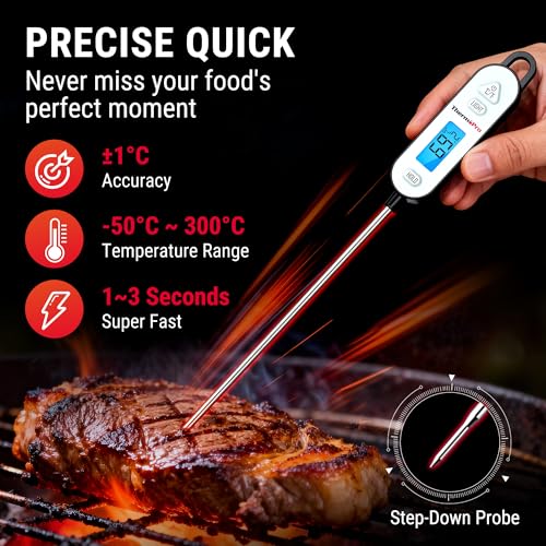 ThermoPro IPX7 Fleischthermometer Wasserdicht Schnelles Instant-Read Grillthermometer mit Hintergrundbeleuchtung & Hold, Digitales Brantenthermometer -50°C bis 300°C für BBQ, Steak, Grillen & Küche
