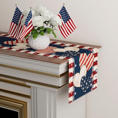 ZAEW 4th of July Table Runner Stripe Stars Heart Memorial Day Independence Day Patriotic America Table Decoration Home Kitchen Dining Indoor Holiday Farmhouse Decor 13x72 Inch by ZAEW - Image 3