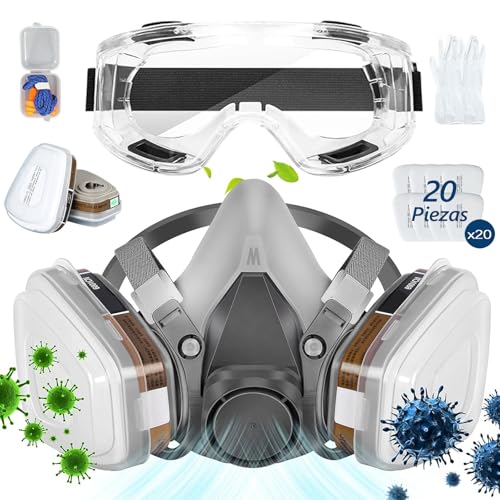Seguridad, JZCQZCXB Respirador Reutilizable 3M/6200, con Gafas de Seguridad y Filtros para Contra el Polvo, Construcción, Limpieza, Pulido a Máquina, Soldadura,...