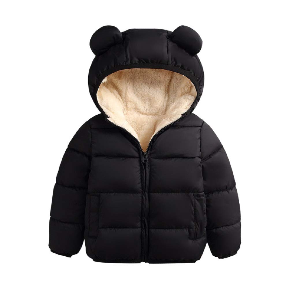 niceclould Winter Coat Toddler Kids Solid 3D Bear Ear Hooded Padded Jacket Outfit Body Boys Girls Snow Warm Clothes Outerwear (Black, 12-18 Months)