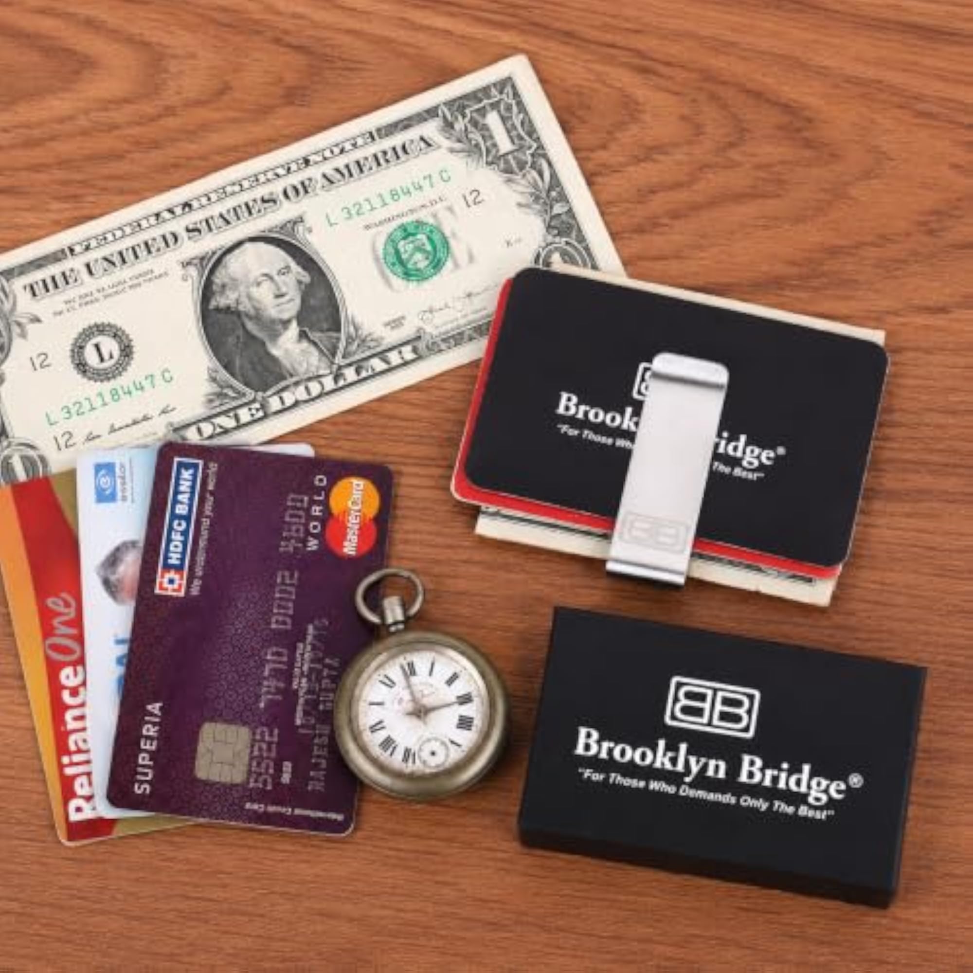 Modern Stainless Steel Money Clip Wallet, Slim Cash Holder