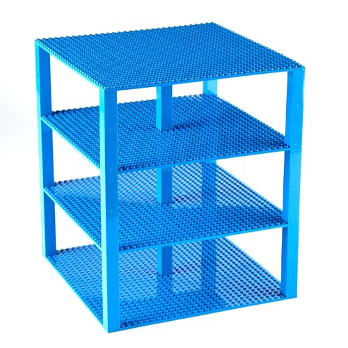 Strictly Briks Pack de 4 Bases apilables con Ladrillos separadores 2 x 2 - Construcción en Forma de Torre - Compatible con Todas Las Marcas - 25,4 x 25,4 cm - Azul