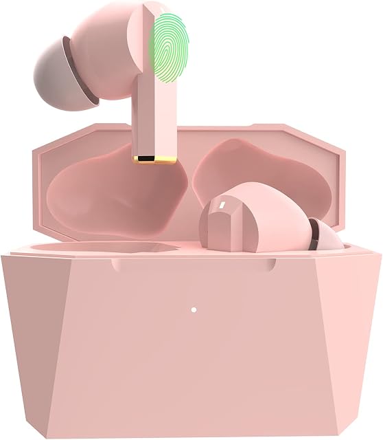 Amazon Brand - Eono Wireless Earbuds Bluetooth 5.0 Headphone, Type-C Charging Case 380mAh, Touch Control, Built-in 2 Mic Noise Cancelling wirelesss headphones, for iPhone Working Sports - Pink