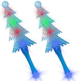 ArtCreativity Light Up Christmas Tree Wands, Set of 2, 14.5 Inch Flashing LED Wands for Kids with Batteries Included, Christmas Toys for Kids, Thrilling Light Show, Stocking Stuffer for Boys and Girls