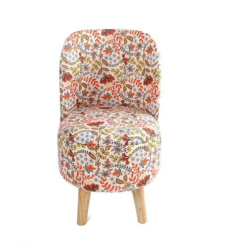 Image of NACIA Elegant Velvet Printed Ottoman Chair | Dressing Table Chair for Bedroom Makeup Room Decor | Modern Upholstered Ottoman with Wooden Legs for Living Room & Home (18x18x32 Inches, Baby Pink Leaf)