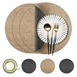 Picture of 13-Inch Faux Leather Round Placemats Set of 4, Waterproof Anti-Slip Dual Sided Place mats, Heat Resistant Washable Table Mats with Coaster, Suitable for Indoor & Outdoor (4, Black Light Coffee)