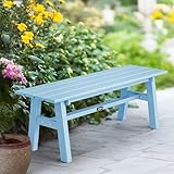 Bonnlo Sitzbank HDPE, wetterfeste Gartenbank mit Metall-Beine, Essbank ohne Rückenlehne, Gartenmöbel bis 300kg belastbar, Moderne Bank für Garten, Flur, Esszimmer, 118cm (blau)