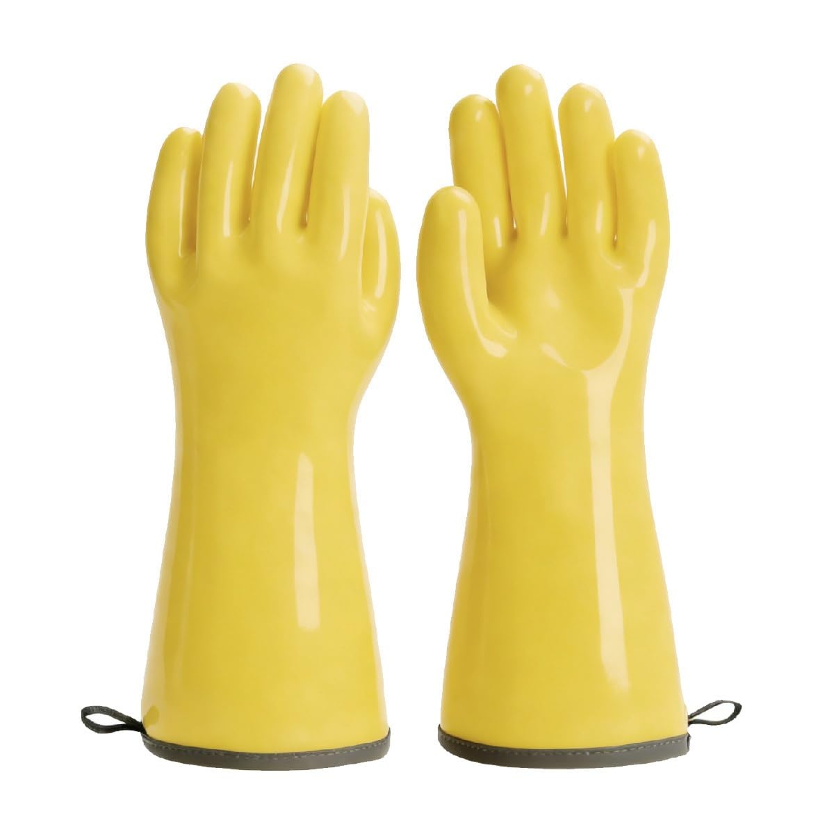 Guantes de silicona líquida resistentes al calor de calidad alimentaria, for cocinar, hornear, asar a la parrilla, impermeables, con forro de felpa | Yellow-Lightweight,M