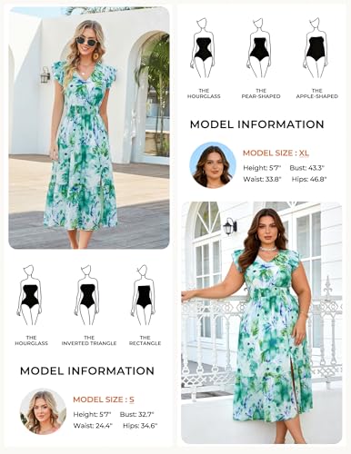Image of GRACE KARIN 2026 Womens Summer Dresses V Neck Ruffle Sleeve Floral Boho Beach Dress A-Line Swing Midi Wedding Guest Sundress