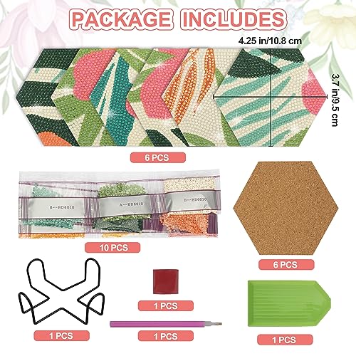 Temlum 6 Pcs Diamond Painting Coasters Kit with Holder, Flower Diamond Art Coasters Kits for Beginners Adults Art Craft Supplies - Image 2
