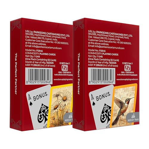Image of Bonus Playing Cards Twin Pack, Red, Paper, Standard, Pack of 2, Classic Card Games, for All