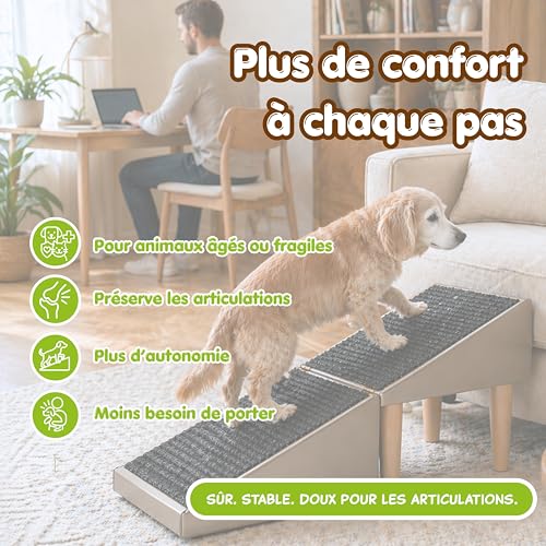 Marches pour chiens pliables et rampe chat - Escalier intérieur antidérapant beige - 4