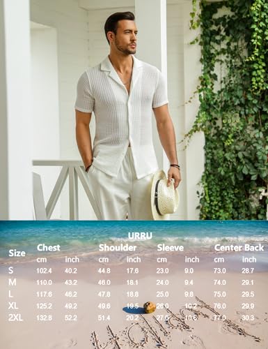 URRU Men's Summer Beach Shirt Stylish Hawaiian Shirts Short Sleeve Casual Button Down Beach Knit Shirts - Image 6