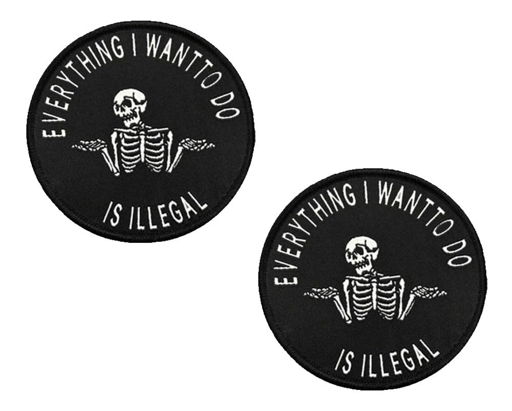 2 Stück Was Ich Tun Wollte War Illegal Taktische Patches Emblem Bestickt Hook and Loop Abzeichen Patch Applikationen Mützen,Jeans,DIY-Zubehör,Jacken,Hosen,Rucksack,Kleidung,Uniform,Weste