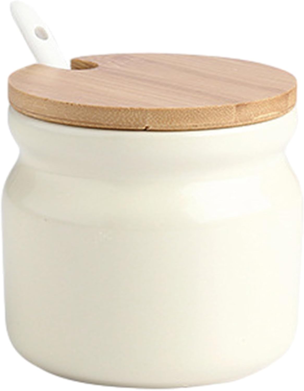 Saycker Ceramic Sugar Bowl with Lid and Spoon, Seasoning Storage Jar Ceramic Sugar Containers Salt Pot for Coffee Bar, Home Kitchen(Beige)