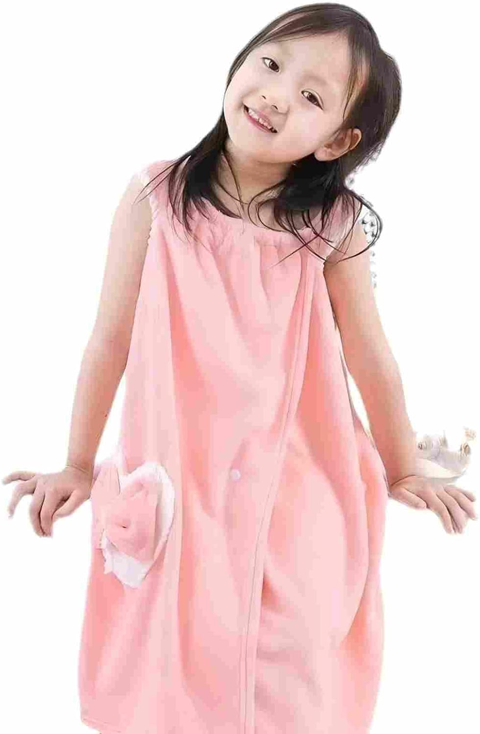 IPENNY Girls Wearable Bath Towel with Snap Closure, Pink Bath Poncho with Bow Pocket for Toddler Kids After Bath Swim Beach
