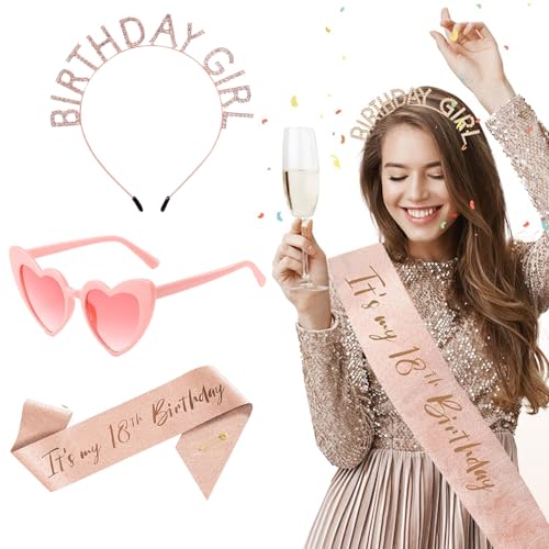 ZhongShuang Écharpe d'anniversaire 18 ans fille avec accessoires pour fille, décorations d'anniversaire, paillettes, pour fête