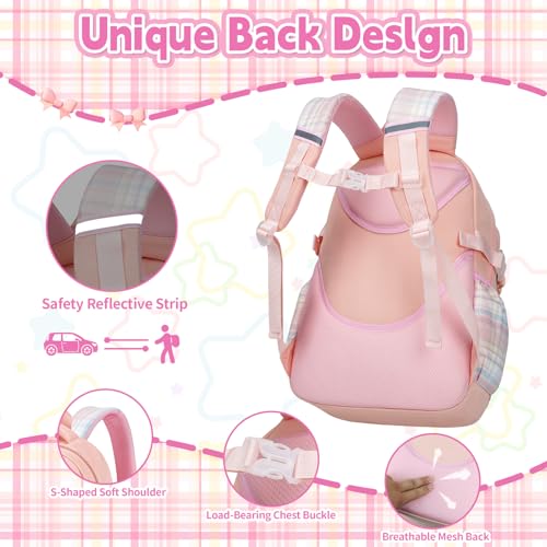 Girls Backpack with Lunch Box Set, 5pc Pink Cute Kawaii Bookbag for Teens, Aesthetic School Backpack for Elementary4