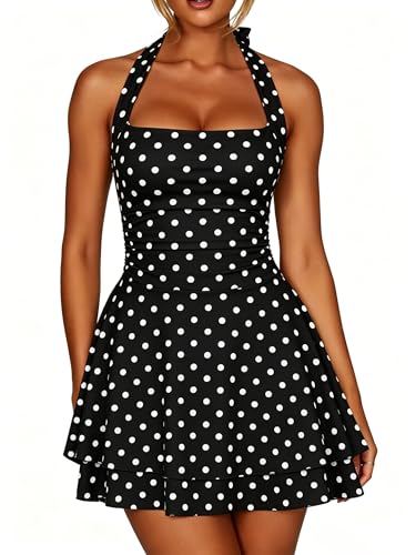 Image of Kaximil Women's Sexy Halter Ruffle Hem Mini Dress Ruched Waist Corset Short Party Dresses