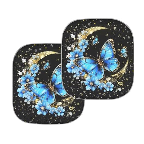 Image of Blue Butterfly Car Sun Shade for Windshield Foldable Sunshade Front Window Cover Sun Visor Heat and UV Rays That Keeps Vehicle Cool Universal Vehicle Accessories 28.5 x 25.5 inches