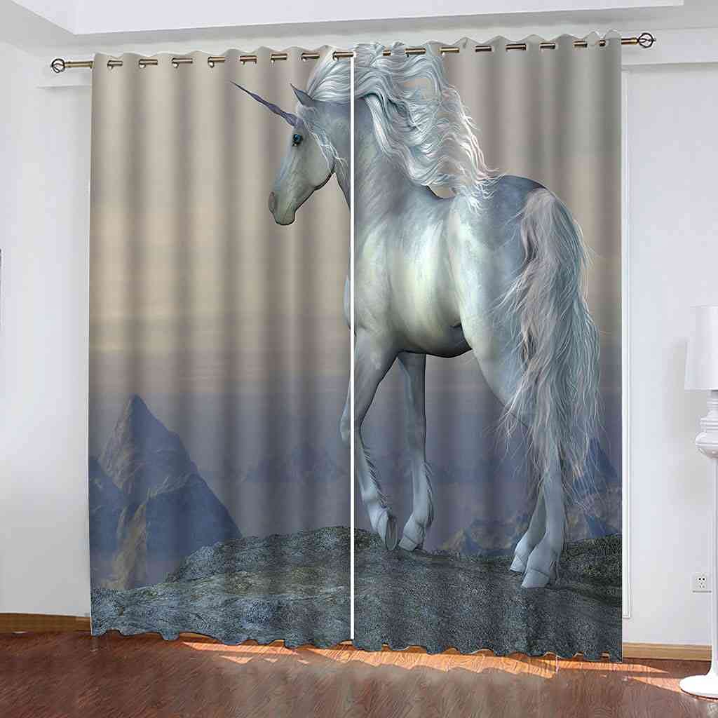 Rideau de fenêtre moderne simplicité occultant motif cheval blanc 3D thermique 300x270