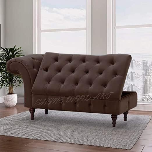 Image of Velvet Chaise Lounge Box Storage for Bedroom, Livingroom (Brown)