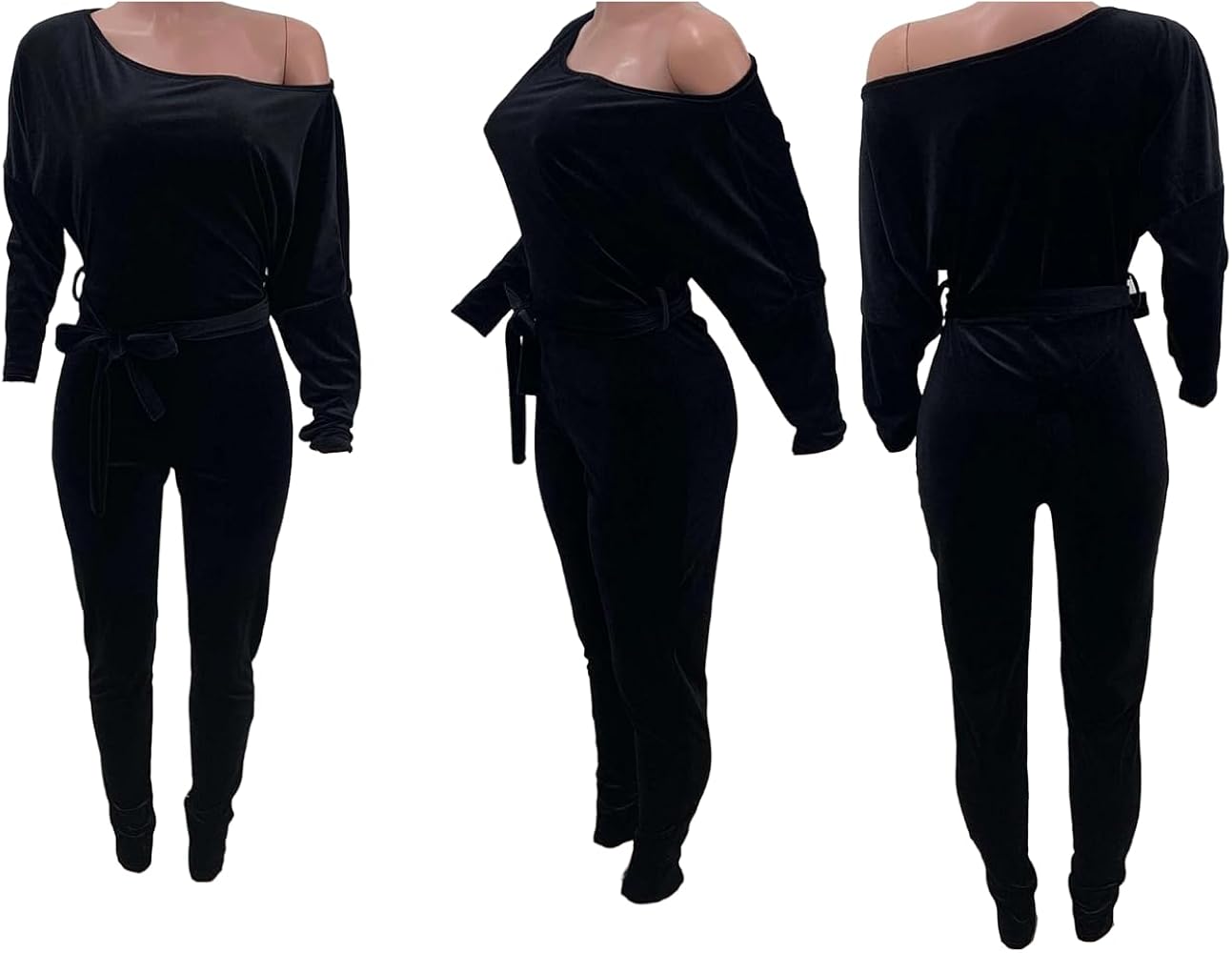 Amazon.com: LKOUS Women Velvet Off Shoulder Jumpsuit Long Sleeve