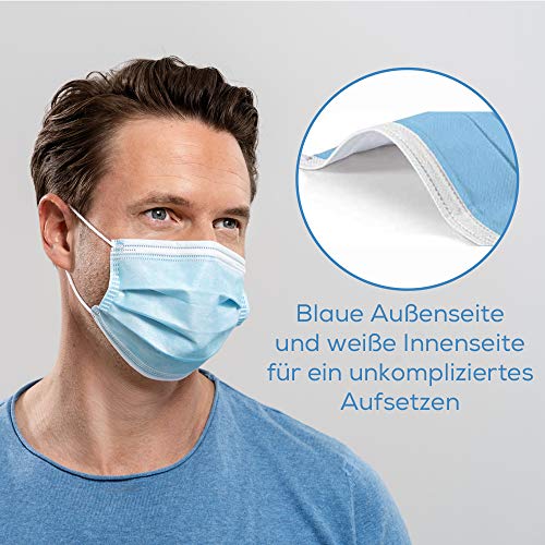 Beurer MM 15 OP-Maske Typ IIR, Made in EU, 3-lagige Medizinische Gesichtsmaske schützt Ihr Umfeld gegen Tröpfchen und Mikroorganismen, wärmeabsorbierend, 50 Stück