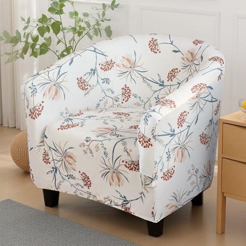 Image of SearchI Club Chair Slipcover Stretch Barrel Chair Covers Printed Tub Chair Slipcovers Soft Spandex Armchair Sofa Cover Removable Couch Furniture Protector for Living Room (Elegant Blossom)