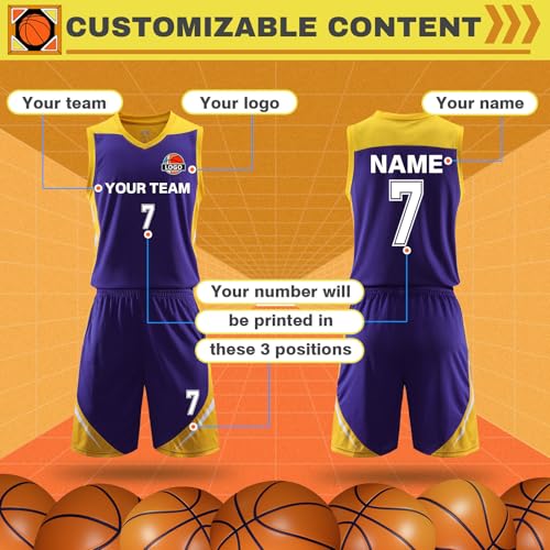 Custom Basketball Uniform Any Name Number Team Logo - Custom Basketball Jersey for Kids Boys Men Adults - Thumbnail 2