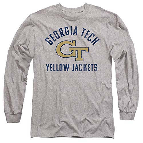 Georgia Tech Official Yellow Jackets Logo Unisex Adult Long-Sleeve T Shirt,Athletic Heather, Large