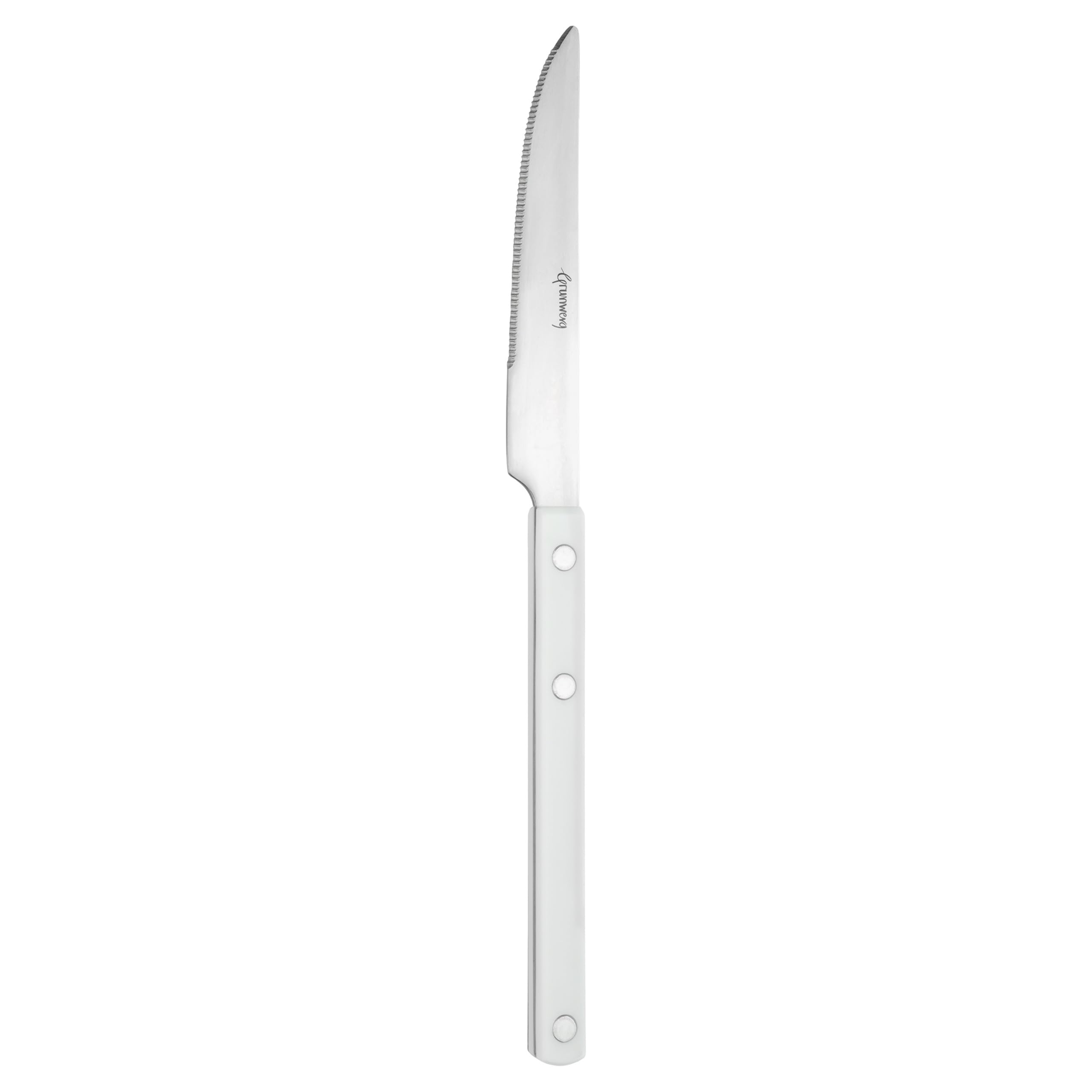Grunwerg Cubiertos Bistro, Juego de 24 Piezas, Acero Inoxidable 18/0, Mango Blanco Remachado
